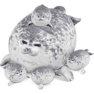 KMUYSL Plush Mommy Stuffed Animal With 4 Babies in Her Tummy Seal Toys